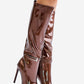 STEP IN STYLE Brown Leather European pointed toe Stilettos Heel Boots