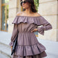ROCO FASHION Women's Casual European Spanish-style Mini Off-the-Shoulder Ruffled Dress