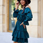 ROCO FASHION Women's Casual European Spanish-style Mini Off-the-Shoulder Ruffled Dress