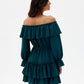 ROCO FASHION Women's Casual European Spanish-style Mini Off-the-Shoulder Ruffled Dress