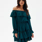 ROCO FASHION Women's Casual European Spanish-style Mini Off-the-Shoulder Ruffled Dress