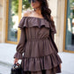 ROCO FASHION Women's Casual European Spanish-style Mini Off-the-Shoulder Ruffled Dress