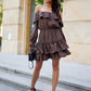 ROCO FASHION Women's Casual European Spanish-style Mini Off-the-Shoulder Ruffled Dress