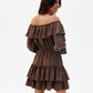ROCO FASHION Women's Casual European Spanish-style Mini Off-the-Shoulder Ruffled Dress