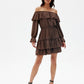 ROCO FASHION Women's Casual European Spanish-style Mini Off-the-Shoulder Ruffled Dress