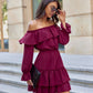 ROCO FASHION Women's Casual European Spanish-style Mini Off-the-Shoulder Ruffled Dress