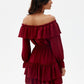 ROCO FASHION Women's Casual European Spanish-style Mini Off-the-Shoulder Ruffled Dress