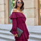 ROCO FASHION Women's Casual European Spanish-style Mini Off-the-Shoulder Ruffled Dress