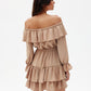 ROCO FASHION Women's Casual European Spanish-style Mini Off-the-Shoulder Ruffled Dress