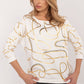 FACTORY PRICE Women's European-made 3/4 Sleeves Blouse with Golden Abstract Art