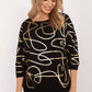 FACTORY PRICE Women's European-made 3/4 Sleeves Blouse with Golden Abstract Art