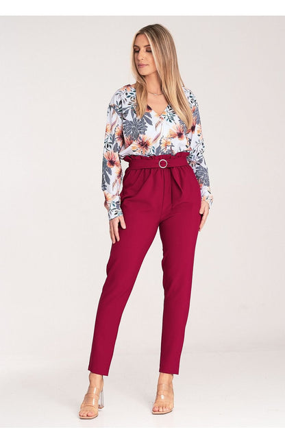 FIGL Women Tapered Bottom Belted Professional Trousers