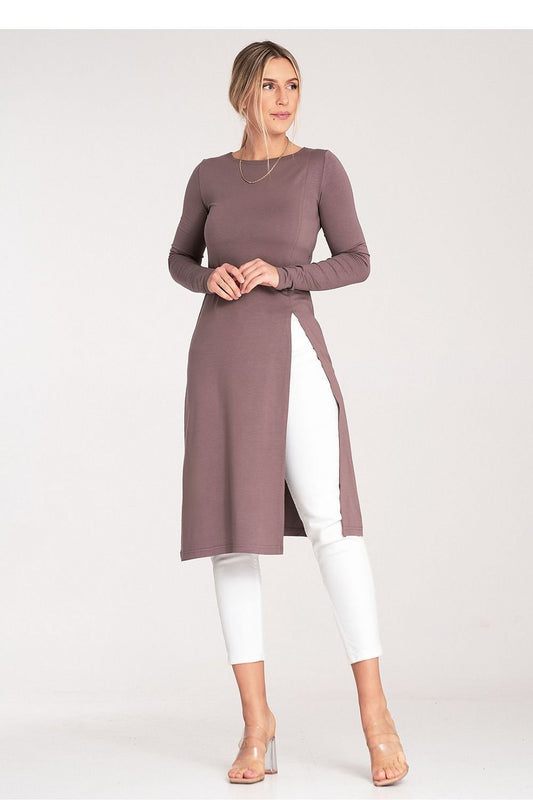 FIGL Women's Casual Long Sleeves Tunic with Striking Slit