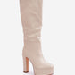 STEP IN STYLE Women's Slip-on Leather European Below-the-knee Heel Boots