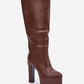 STEP IN STYLE Women's Slip-on Leather European Below-the-knee Heel Boots