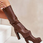 STEP IN STYLE Women's Slip-on Leather European Below-the-knee Heel Boots