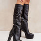 STEP IN STYLE Women's Slip-on Leather European Below-the-knee Heel Boots