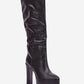 STEP IN STYLE Women's Slip-on Leather European Below-the-knee Heel Boots