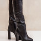 STEP IN STYLE Women's Slip-on Leather European Below-the-knee Heel Boots