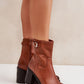 STEP IN STYLE Women's Faux Leather European Ankle Square Heel Boots