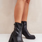 STEP IN STYLE Women's Faux Leather European Ankle Square Heel Boots