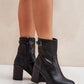 STEP IN STYLE Women's Faux Leather European Ankle Square Heel Boots