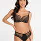 GORSENIA Black European Plus-size Soft Bra with Luxurious Glitter Gold Embellishment