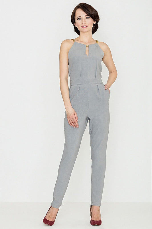 LENITIF Women's Jumpsuit with Metal Chain Decor