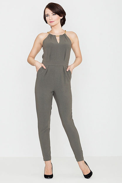 LENITIF Women's Jumpsuit with Metal Chain Decor