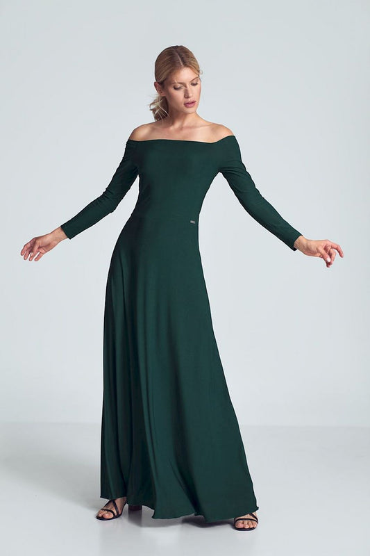 FIGL Women's Off-the-Shoulders Solid Maxi Dress