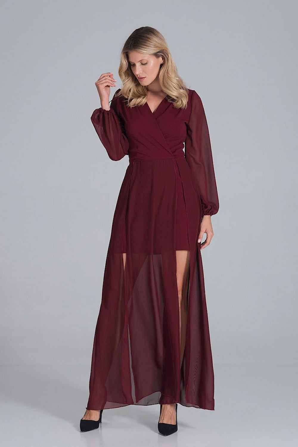 FIGL Women's Chiffon Faux Wrap European Cocktail Dress with two Front Slit