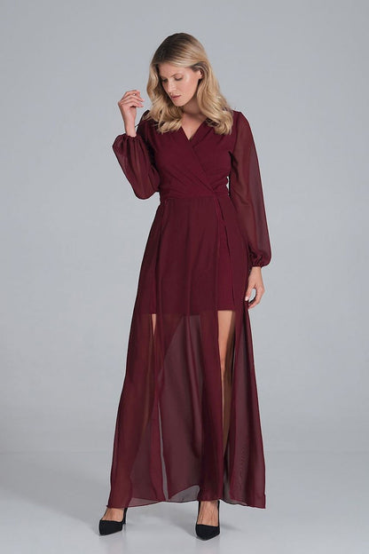 FIGL Women's Chiffon Faux Wrap European Cocktail Dress with two Front Slit