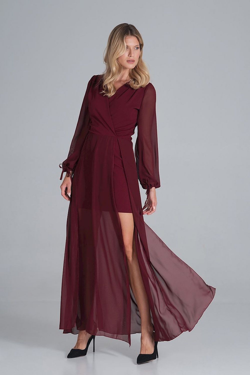 FIGL Women's Chiffon Faux Wrap European Cocktail Dress with two Front Slit