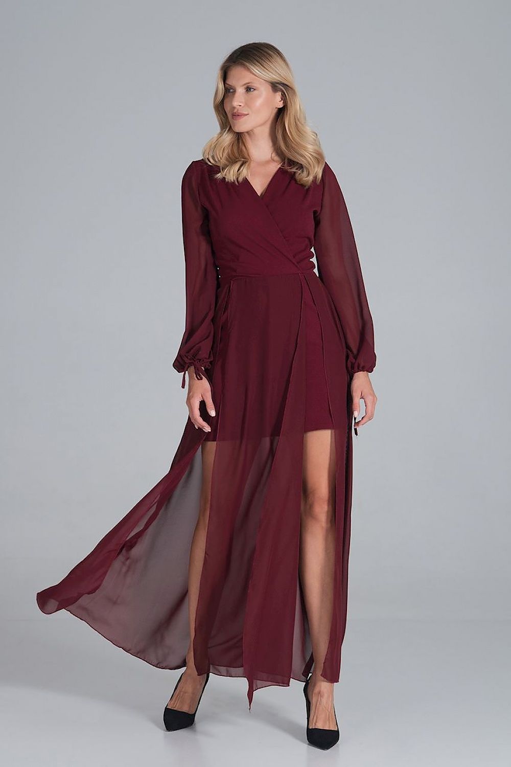 FIGL Women's Chiffon Faux Wrap European Cocktail Dress with two Front Slit