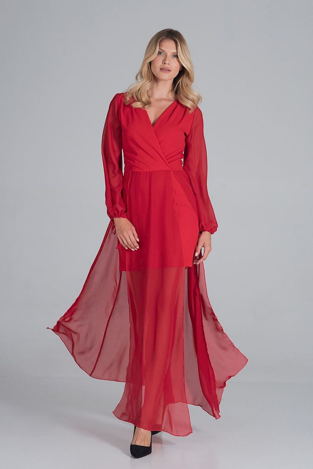 FIGL Women's Chiffon Faux Wrap European Cocktail Dress with two Front Slit