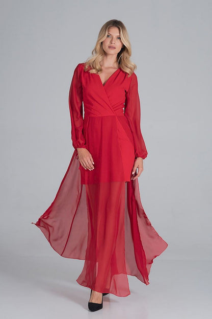 FIGL Women's Chiffon Faux Wrap European Cocktail Dress with two Front Slit