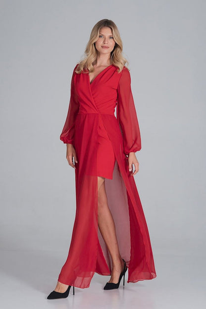 FIGL Women's Chiffon Faux Wrap European Cocktail Dress with two Front Slit