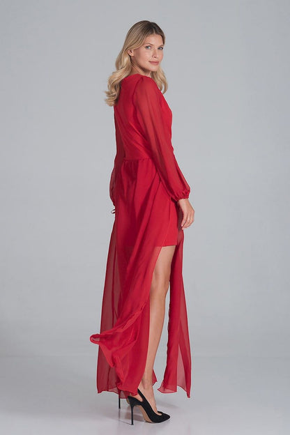 FIGL Women's Chiffon Faux Wrap European Cocktail Dress with two Front Slit