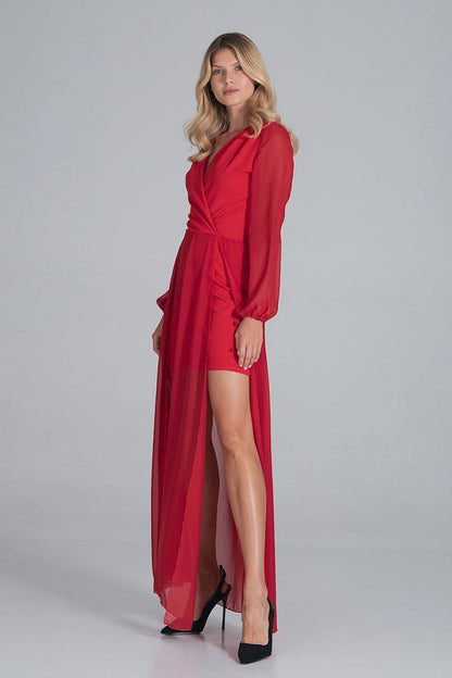 FIGL Women's Chiffon Faux Wrap European Cocktail Dress with two Front Slit