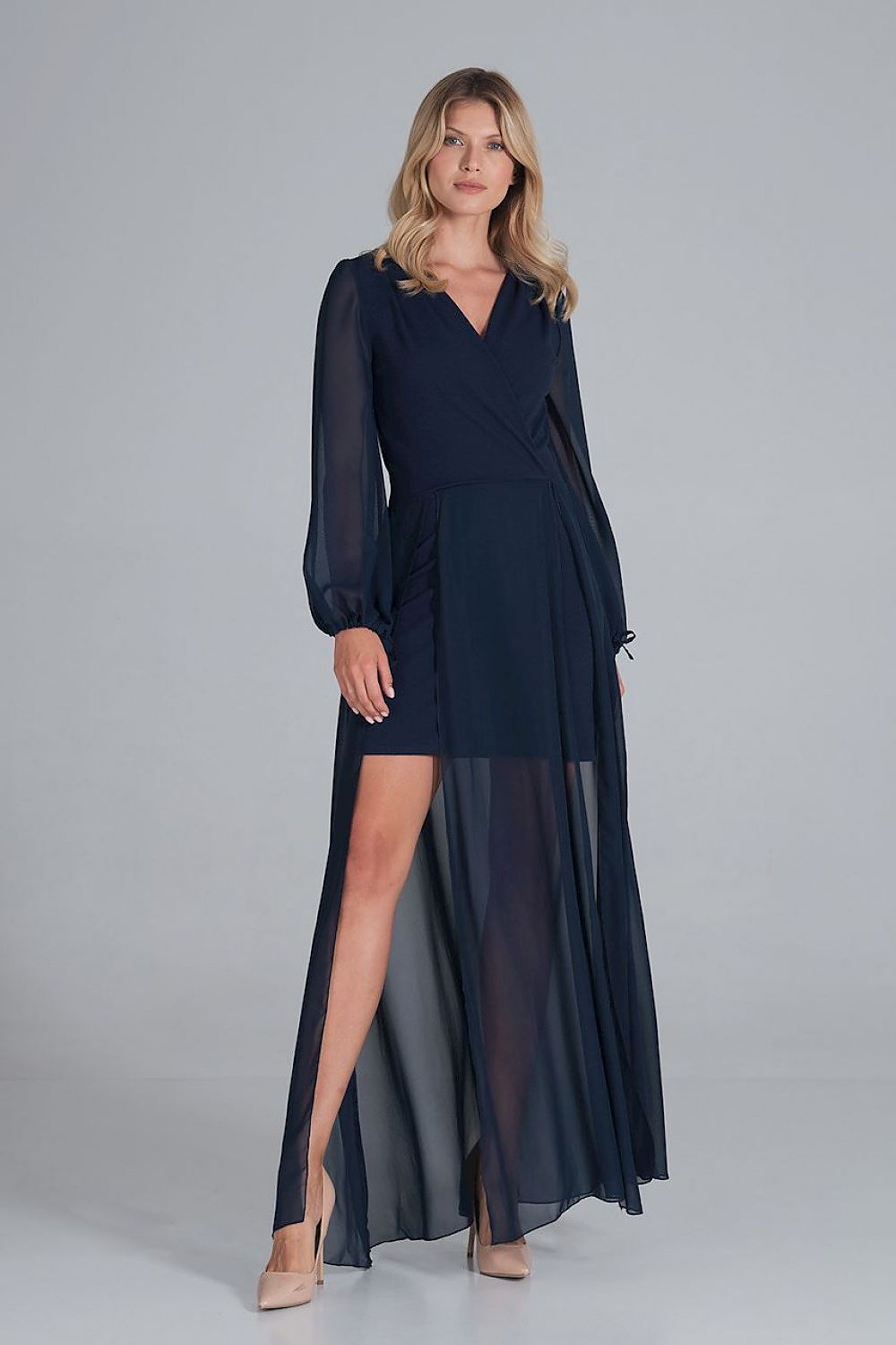 FIGL Women's Chiffon Faux Wrap European Cocktail Dress with two Front Slit