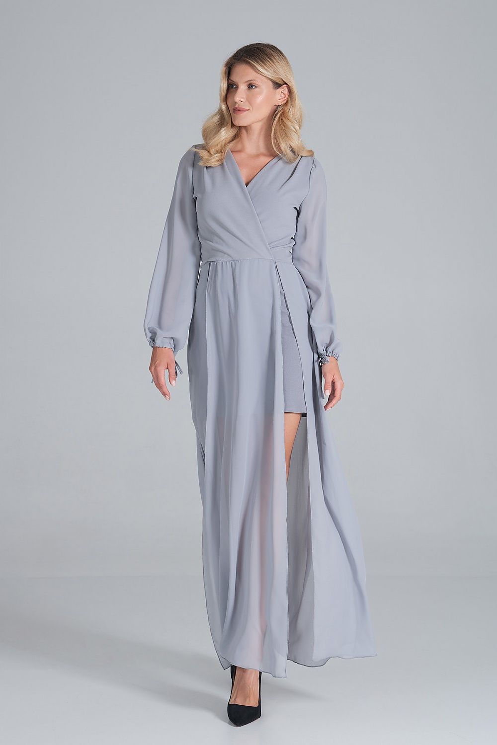 FIGL Women's Chiffon Faux Wrap European Cocktail Dress with two Front Slit