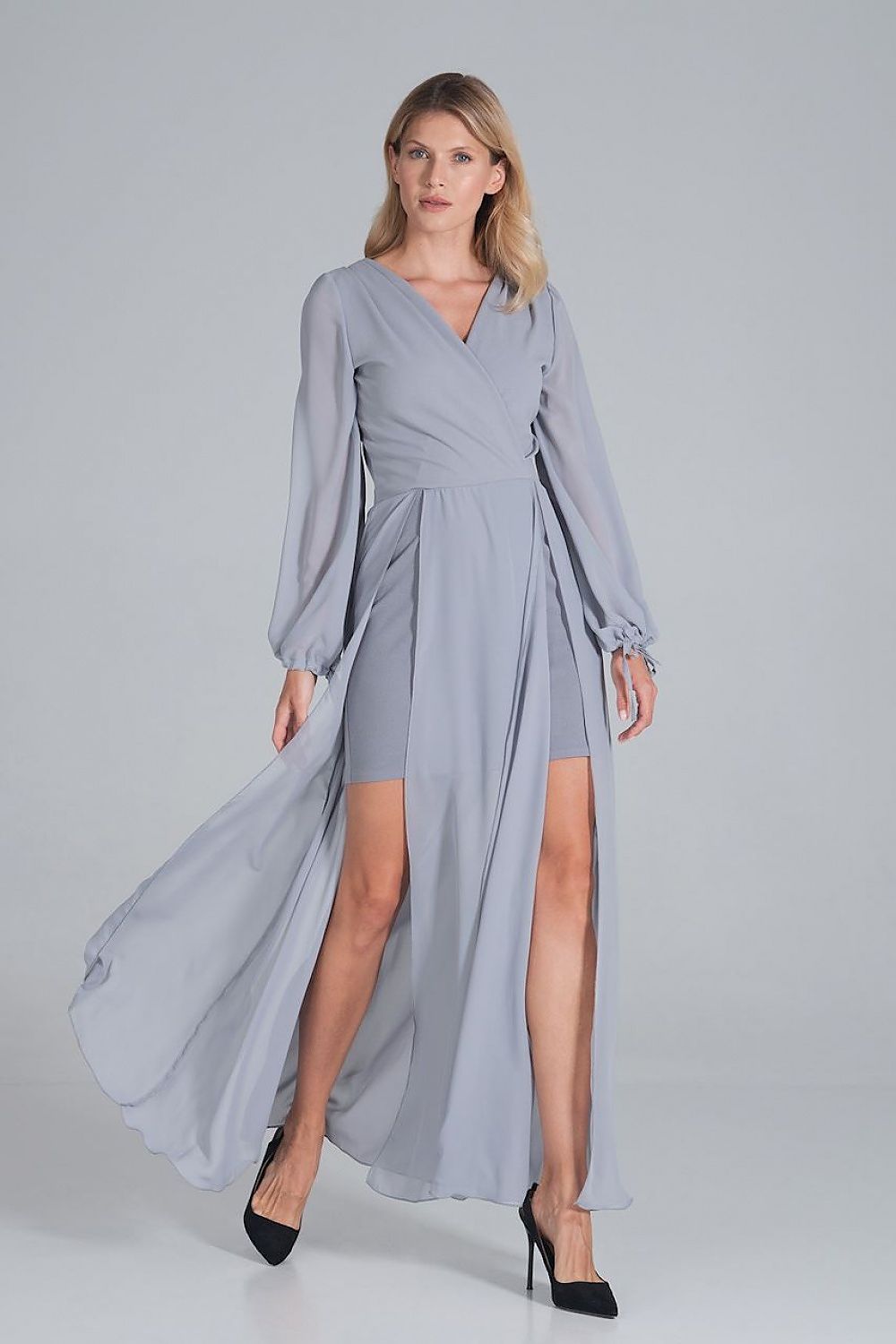 FIGL Women's Chiffon Faux Wrap European Cocktail Dress with two Front Slit
