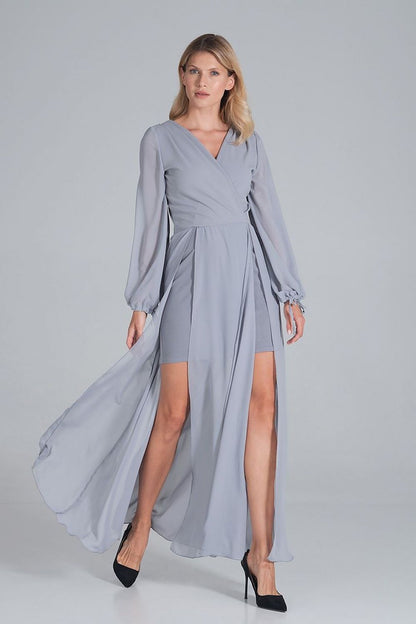 FIGL Women's Chiffon Faux Wrap European Cocktail Dress with two Front Slit