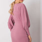 RUE PARIS Women's European-made Knitted Mini Dress with Lantern Sleeves