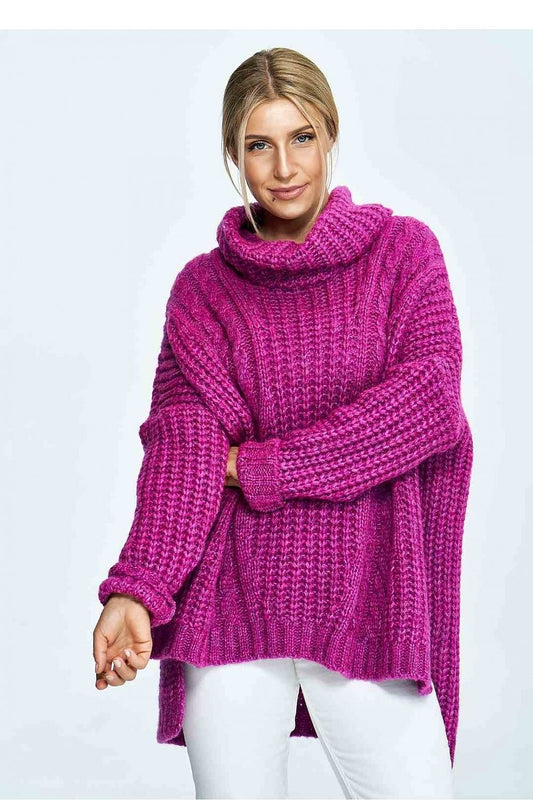FIGL Women's Oversized Fall Turtleneck Knit Sweater with Extended Back