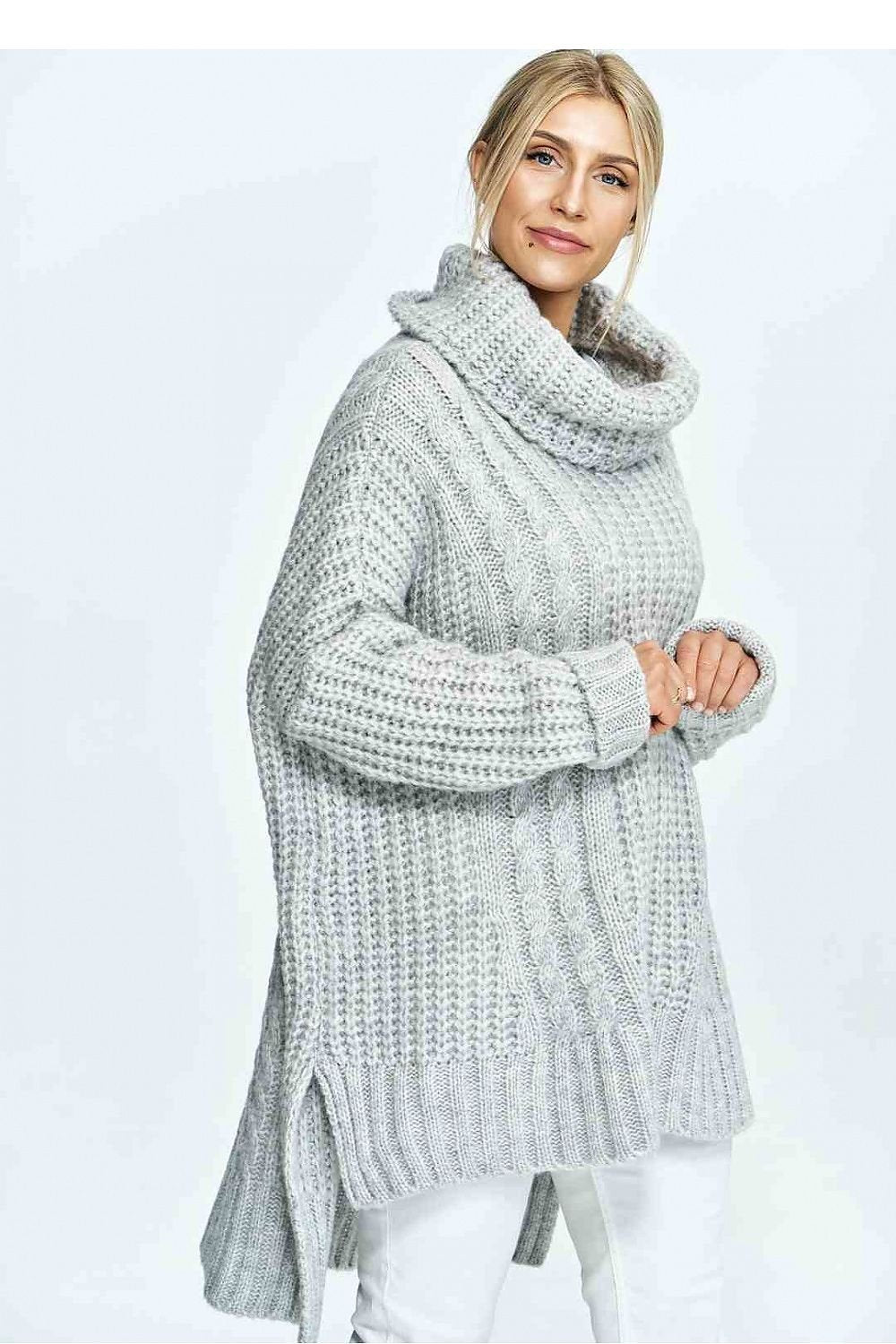 FIGL Women's Oversized Fall Turtleneck Knit Sweater with Extended Back