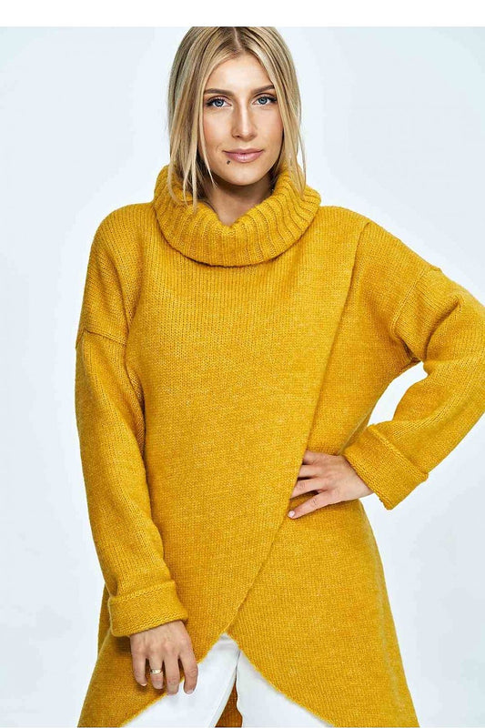FIGL Women's Yellow Oversized Turtleneck Knit Sweater