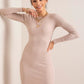 RUE PARIS Women's European-made Above-the-knee Bodycon Pencil Cut Dress with Long Sleeves