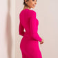 RUE PARIS Women's European-made Above-the-knee Bodycon Pencil Cut Dress with Long Sleeves