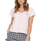 DOCTOR NAP 2 Piece Women's European-made "Nap time lover" Pajama Set with Pink Top with Plaid Shorts